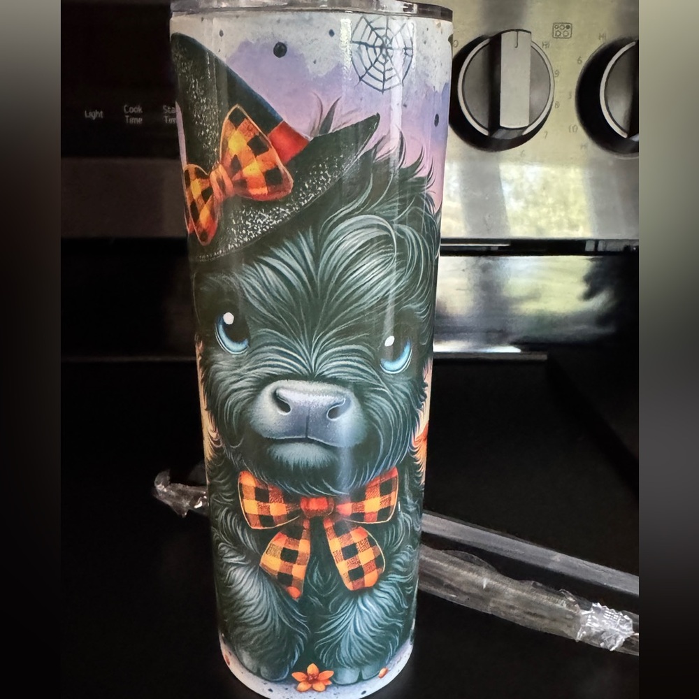 New-Fall Black Highland cow Cup with Orange Bow Tie
